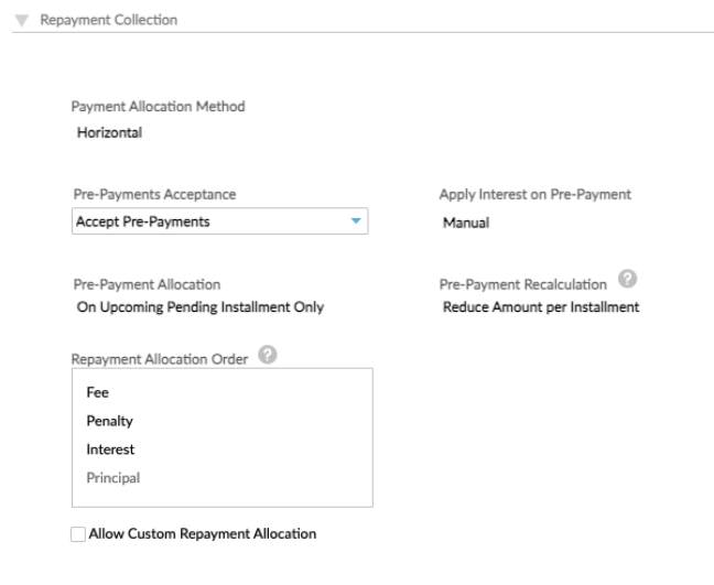 Repayment Collection section